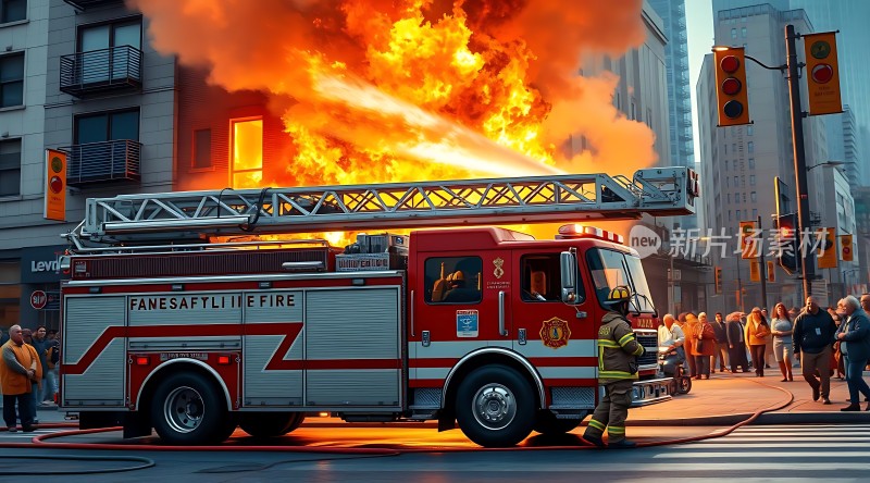 消防车与烈焰城市中的英勇救援