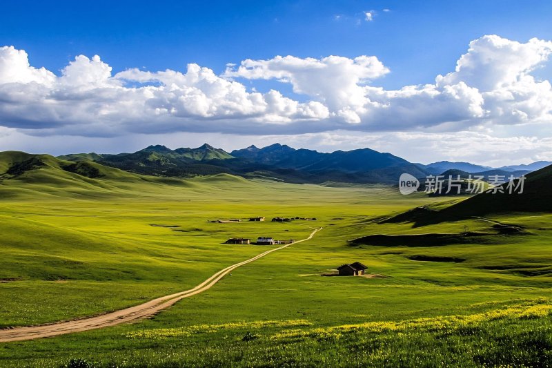 广袤草原与蓝天白云美景