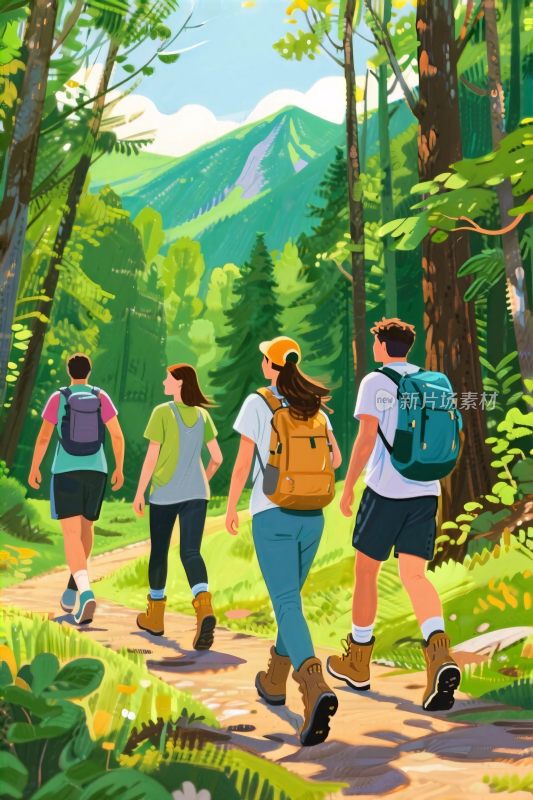 森林徒步插画