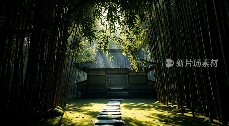 竹影斑驳古寺幽径