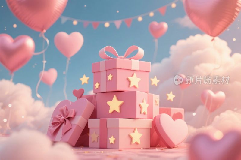 粉色礼盒爱心气球场景