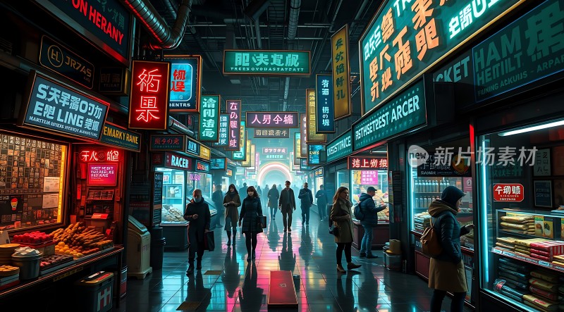 霓虹灯下的繁华夜市