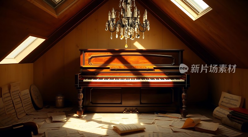 阳光下的钢琴与乐谱