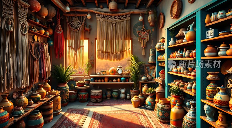 陶艺工坊色彩斑斓的器皿与编织艺术