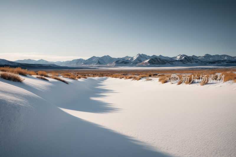 雪景一条通往山脉的小路高清风景图片