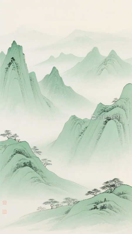 中式青绿山水风景图