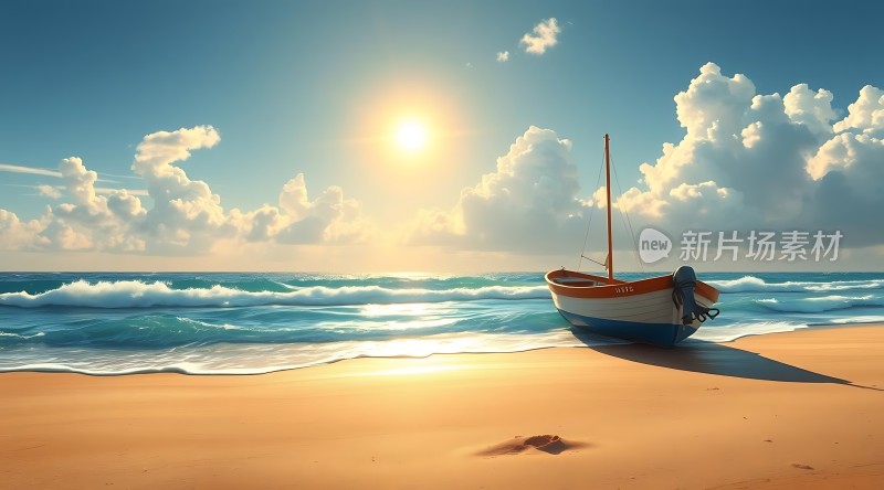 阳光下的海滩小船