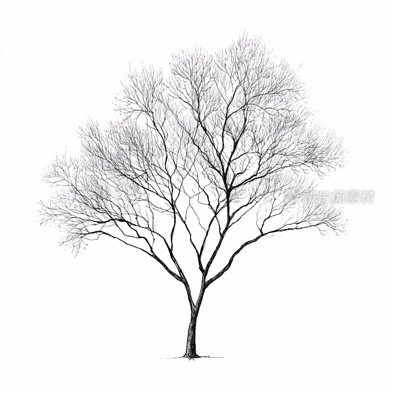 黑白光秃树木插画
