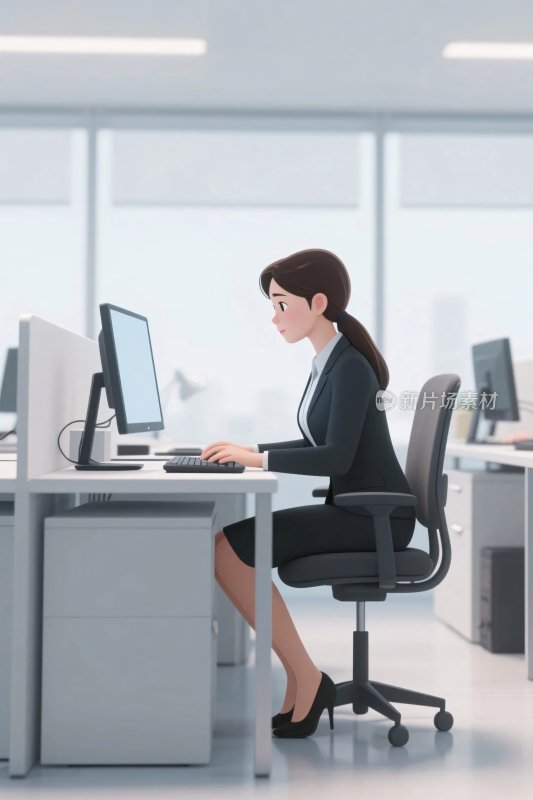办公室商务女性办公插画