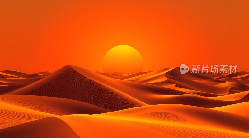 橙红夕阳下的金色沙丘