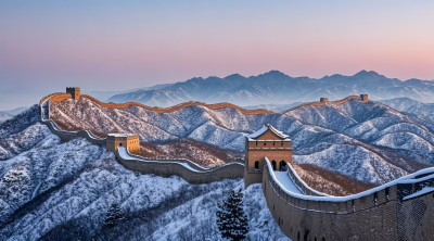 冬雪长城雪景高山自然风光震撼美景