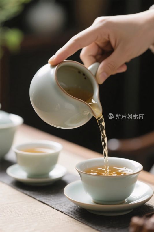 手倒茶具茶汤场景