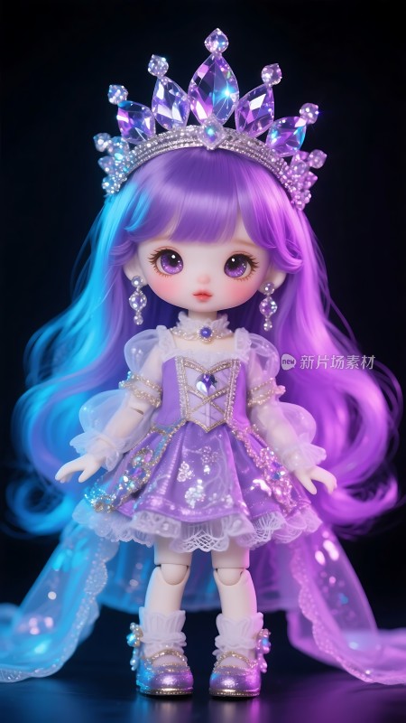 梦幻公主紫色长发与华丽皇冠