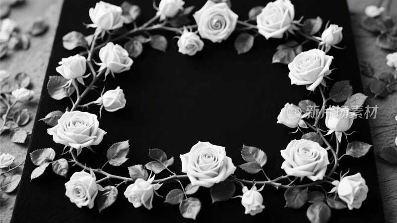 黑白玫瑰花环装饰