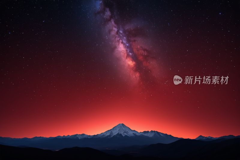 星空有山红天高清背景图片