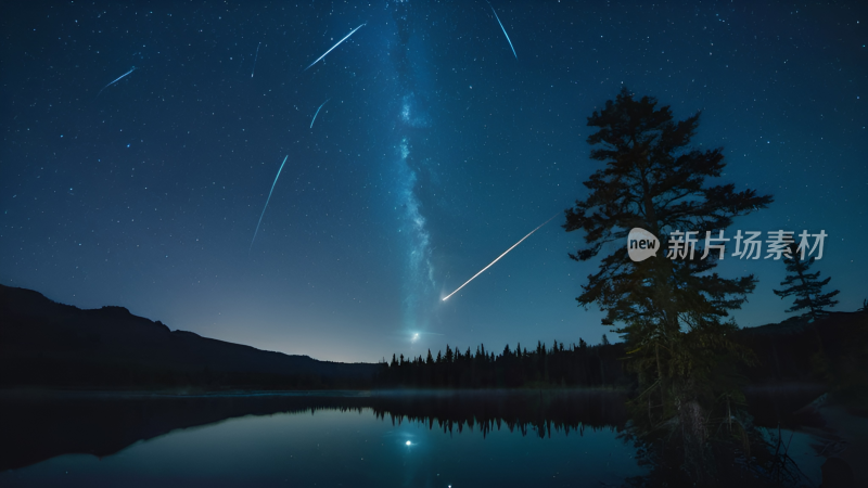 夜景流星 夜空 星空 山脉 山峰 山景