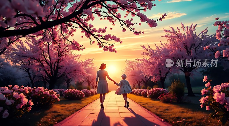 母女共赏春日美景