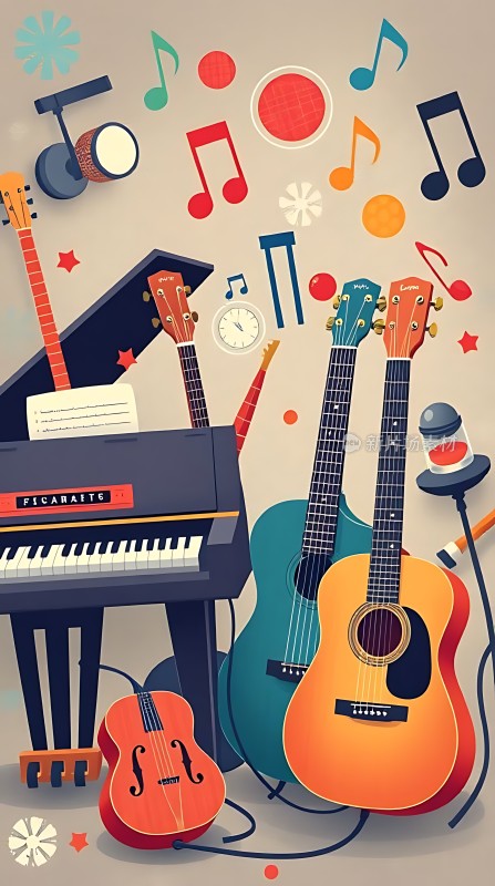 音乐盛宴钢琴、吉他与提琴的交响曲