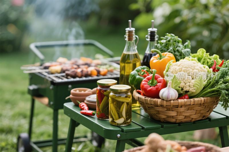 户外烧烤蔬菜场景