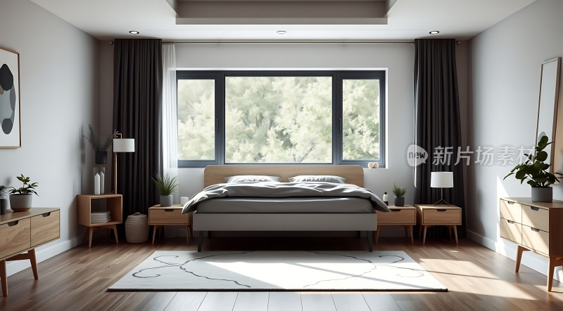 现代简约卧室自然光线充足家具简洁大方