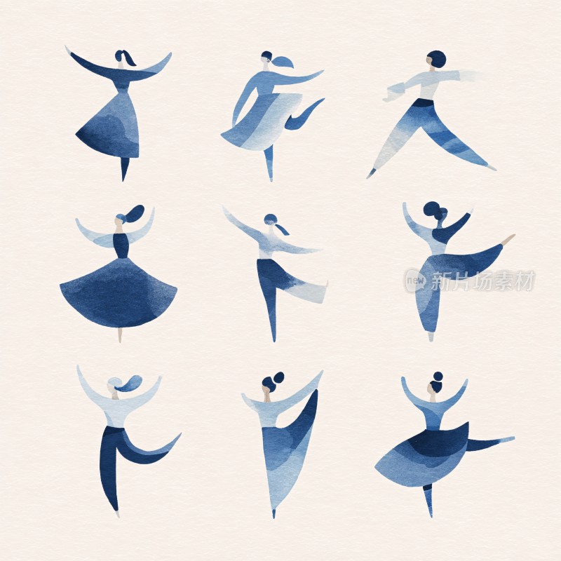 插画风格的舞者姿态集合
