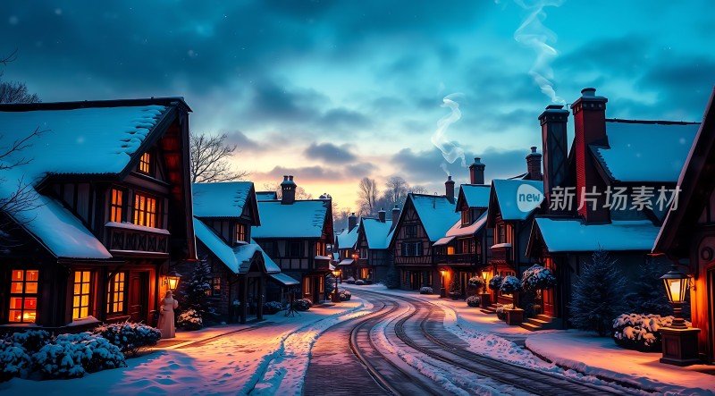 雪夜小镇温馨宁静