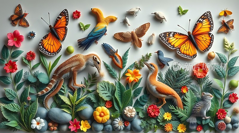 自然之舞蝴蝶、鸟儿与植物的和谐共处