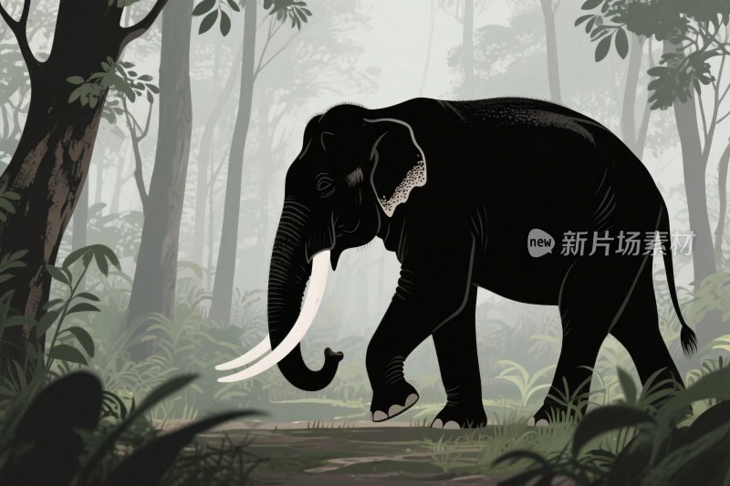 森林中的大象插画