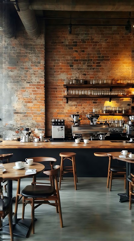 砖墙咖啡店温馨一角