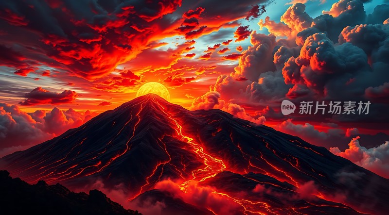 熔岩火山日落奇观