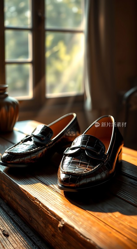 阳光下的黑色皮鞋