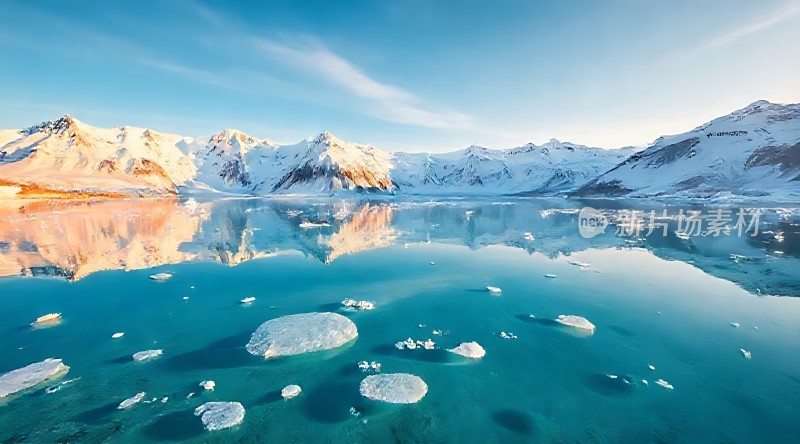 雪山倒影映碧波