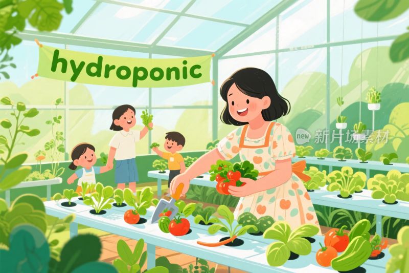 水培种植场景插画