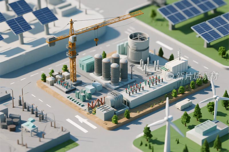 工业设施建设场景插画