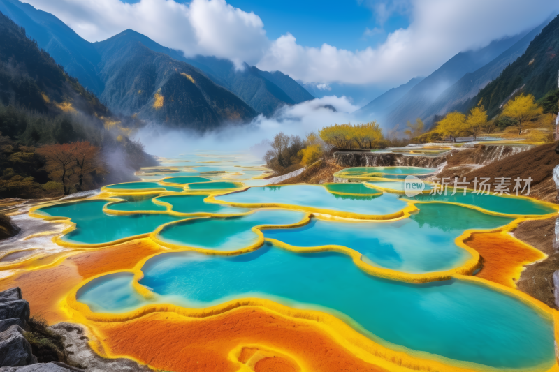 山脉的色彩缤纷的水池的景观高清图片