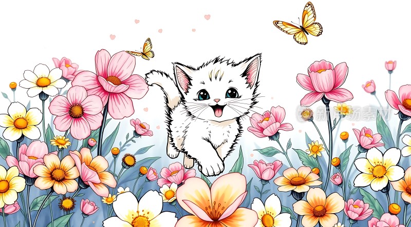 小猫花丛中嬉戏