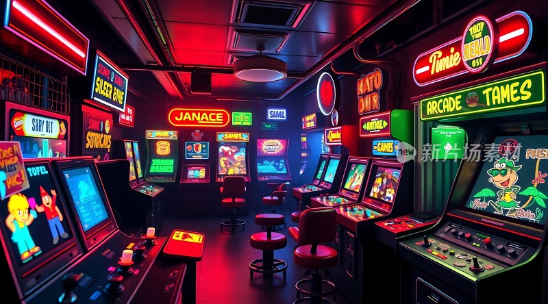 复古游戏厅霓虹灯下的经典回忆