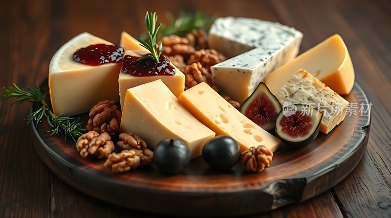 奶酪拼盘配坚果和水果