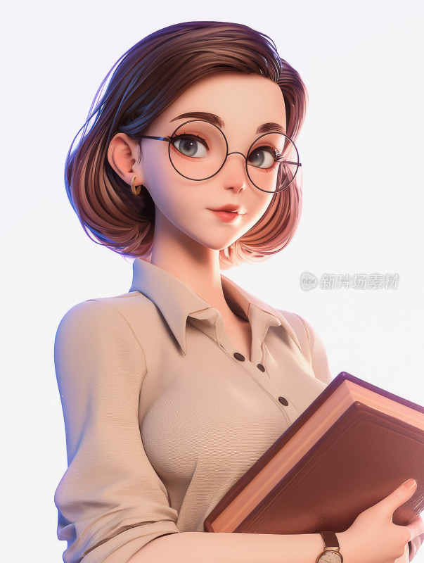 卡通女教师女老师3D卡通人物插画