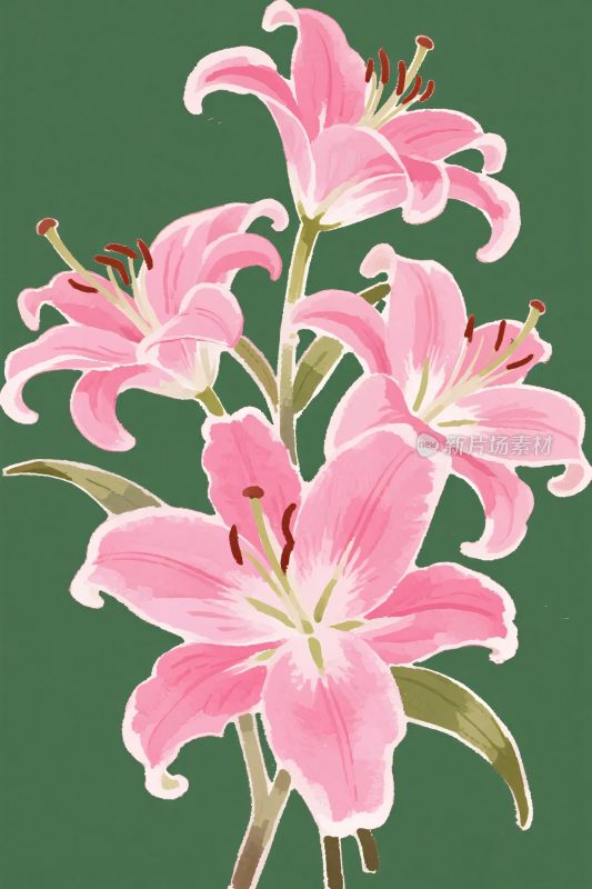 粉色百合花插画