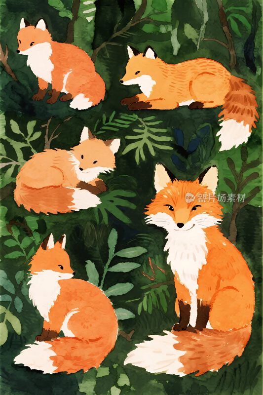森林狐狸插画