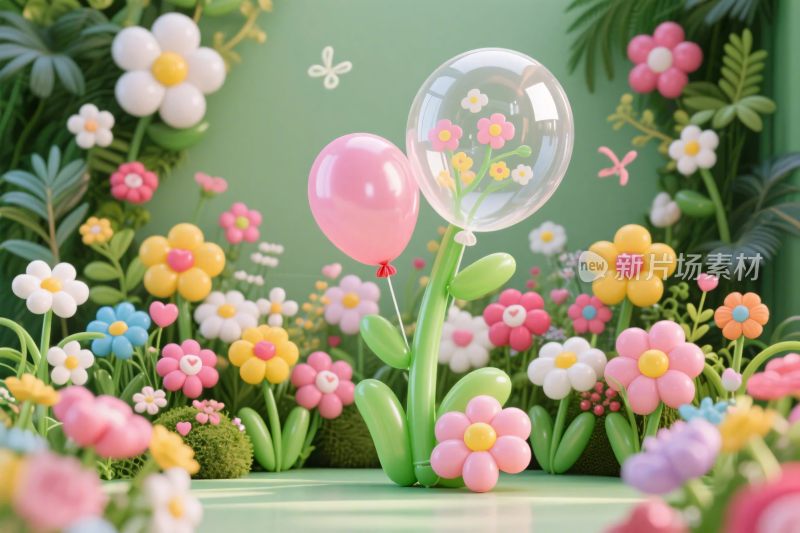 梦幻花朵气球插画