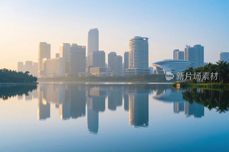城市湖景倒影摄影风光