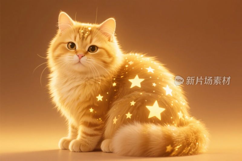 卡通小猫星光插画