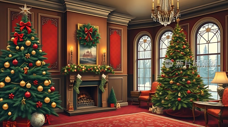 圣诞树下的温馨客厅