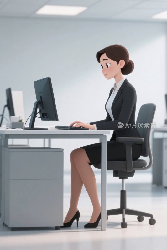 办公室女性办公插画