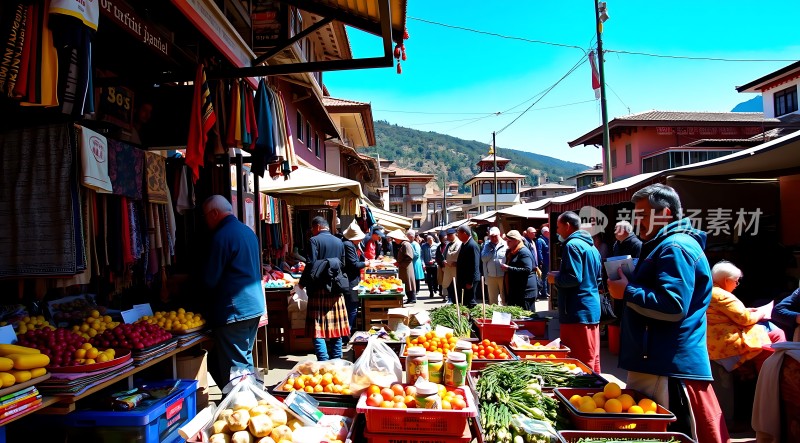 热闹集市琳琅满目商品人来人往