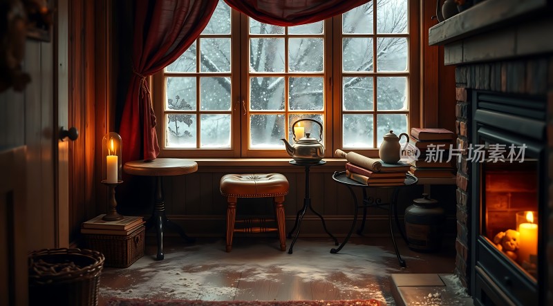 冬日暖炉旁的温馨茶时光