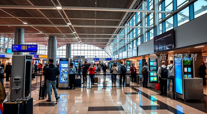 机场候机大厅旅客排队办理登机手续