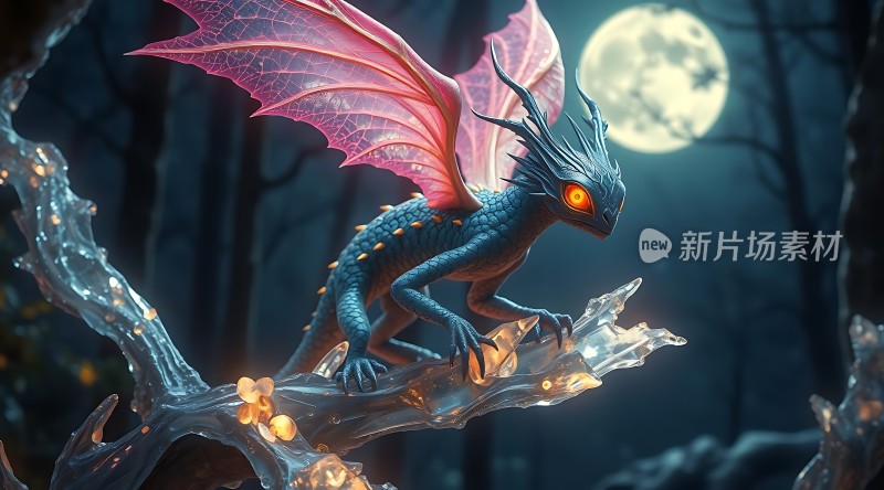 神秘夜林中的奇幻龙影